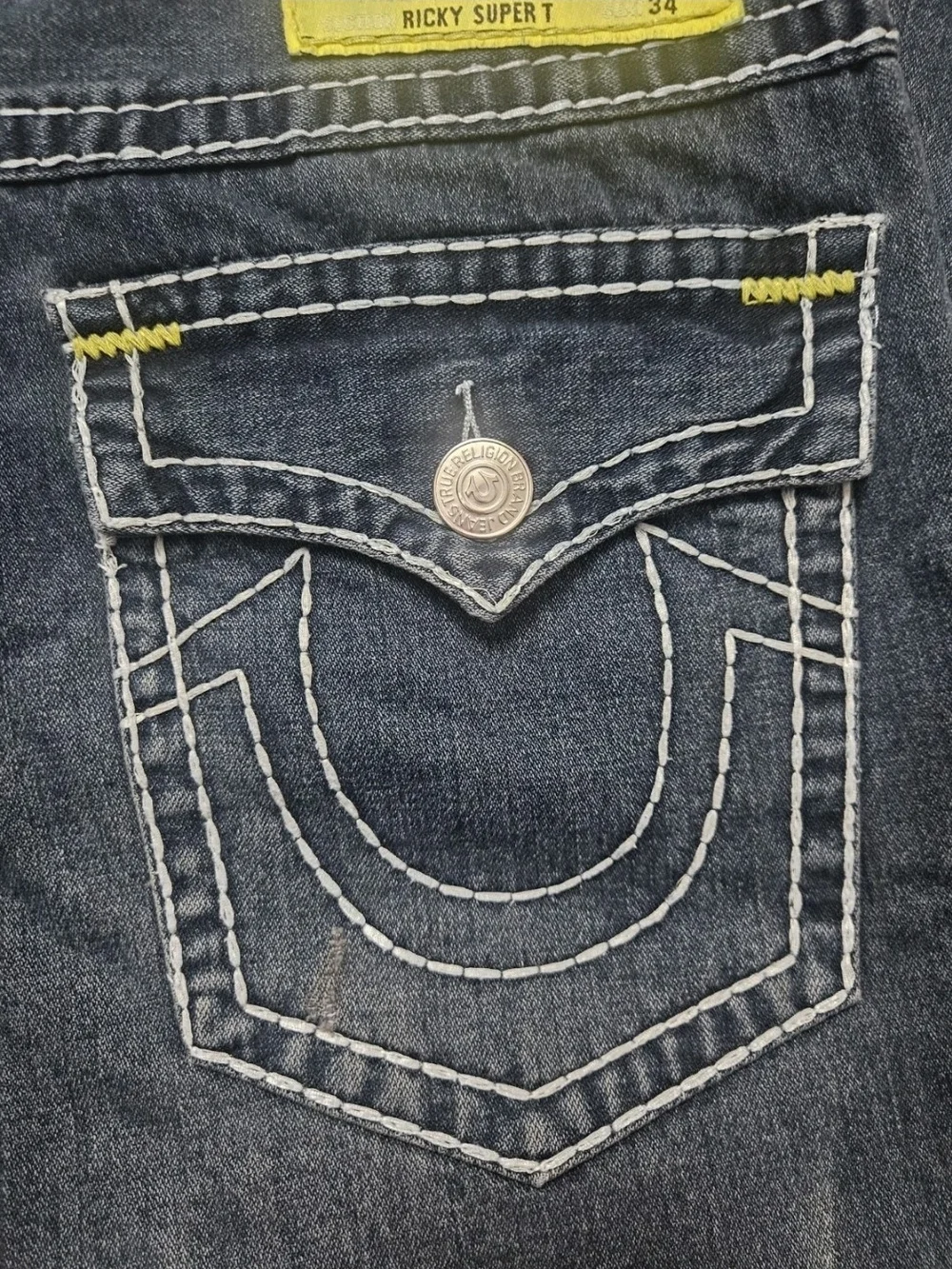 True Religion Men's Dark Indigo Bootcut Jeans with Contrast Stitching